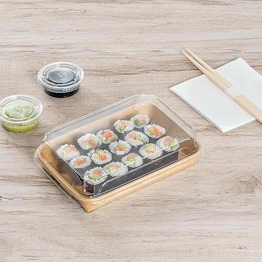 Restaurantware-LIDS ONLY: Matsuri Vision 7.4 x 5.2 x 1.2 Inch Lids For Sushi Containers 100 Airtight Lids - Containers Sold Separately No-Fog Design Clear Plastic Dome Lids For Sushi Boxes