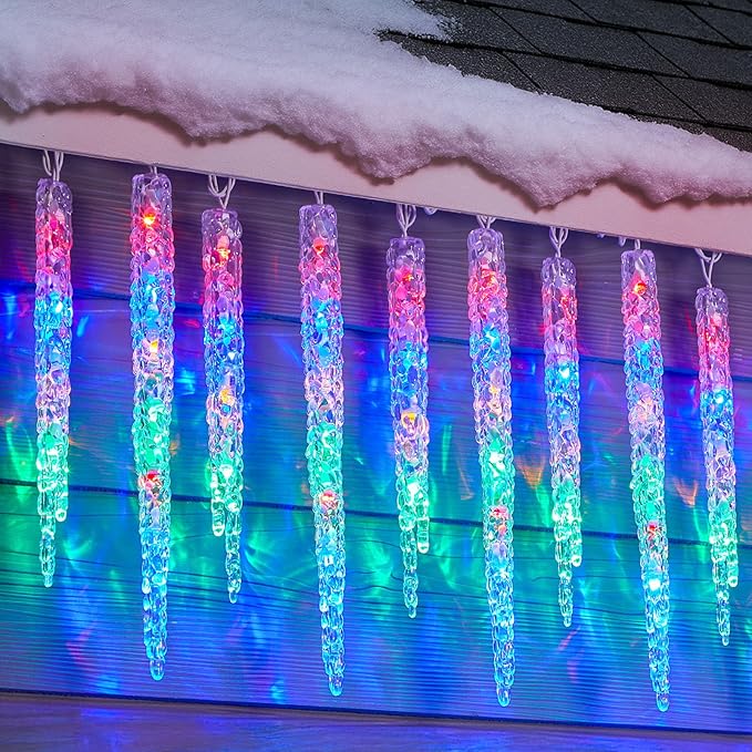 Minetom Icicle Lights Outdoor with Clips 20ft 100 LED 20 Tubes Twinkling Crystal Icicle String Connectable Waterproof Hanging Christmas Lights Plug in for Eave Outdoor Multicolor