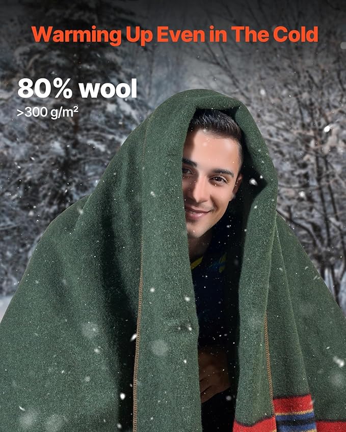 VEVOR Wool Camping Blanket Large Warm Stadium Blanket Flame Retardant Great for Outdoors Picnics Hiking Sports Events Travel Car &amp Bushcraft Survival Kits 64 x 88 Striped Throw Blanket