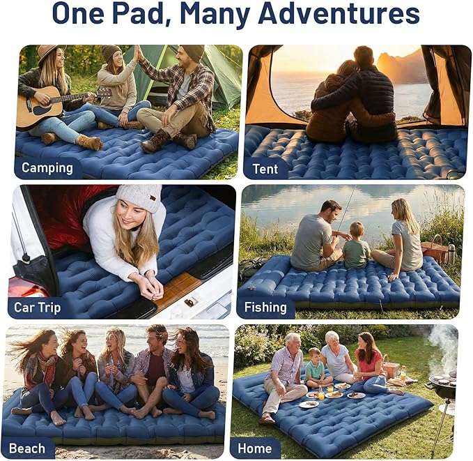 KASBAH Double Inflatable Camping Sleeping PadThick 6 inch 2 Person Ultralight Sleeping Mat with Built-in Foot Pump and PillowCamping Essentials for HikingBackpackingTraveling Tent
