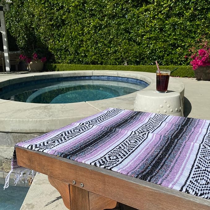 Del Mex Classic Mexican Blanket Large Authentic Woven Falsa Throw (70x50) Artisan Southwest Décor for Beach Yoga Outdoors (Lavender)