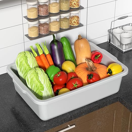 35 L Plastic Commercial Bus Tub Large Bus Tubs Restaurant Light Gray 4 Packs