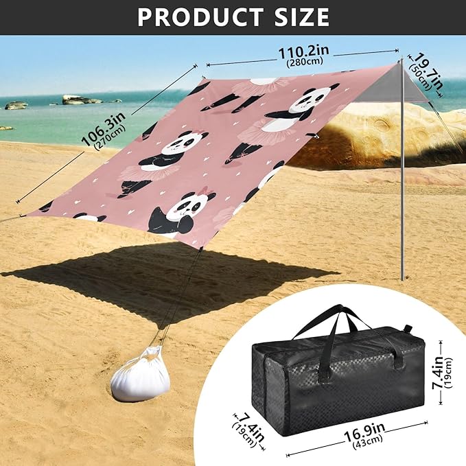 Panda Ballet Dancer Pattern Camping Sun Shelter Beach Tent Portable Beach Sun Shade Outdoor Canopy for Camping Trips Fishing Picnic