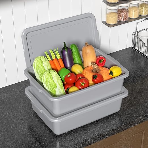Farmoon 12-Pack 13 L Commercial Bus Tub Box Restaurant Bus Tubs with Lids Grey