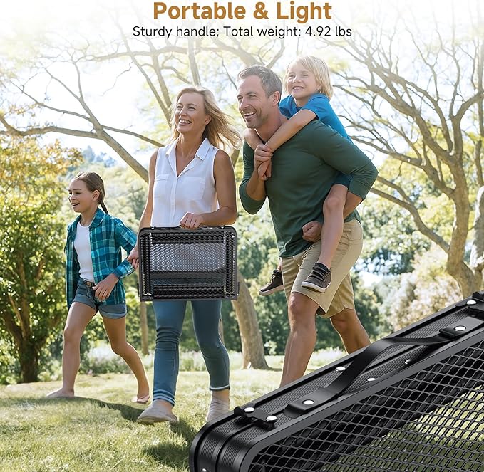 Folding Camping Table 22 x 15 Picnic Table with 3 Adjustable Height Max 27.5 Matte Black Aluminum Folding Table with Handle for Party Dining Garden Patio Market (2-Fold Mesh Tabletop)