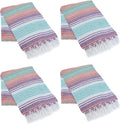 La Montana Mexican Blankets and Throws 4 Pack 74x50 - Made in Mexico Lightweight Yoga Blanket for Schools Studios Outdoors Camping Picnic Decor - Washable Light Purple/Melon/Mint/White