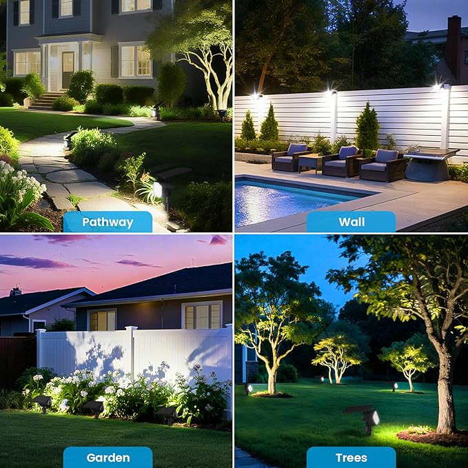 VOLISUN Solar Spotlight Outdoor IP67 Waterproof Solar Landscape Spot LightsUplights for Yard Garden Pathway - 8 Pack (Cool White) 27 LED 3 Lighting Modes