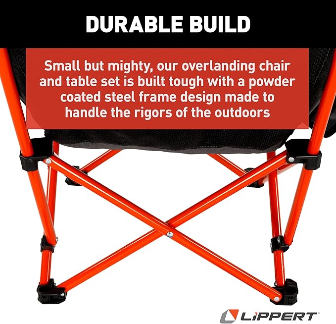 Lippert Baja Overlanding 3-Piece Chair &amp Table Set 600-Denier Polyester Folding Chairs Dual Cupholders Innovative Scoop for Ultimate Comfort Fold-up Convenience - 2023053719