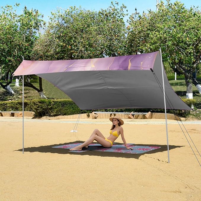 Camping Sun Shelters Purple and Golden Marble Beach Canopy 126 * 110.2in