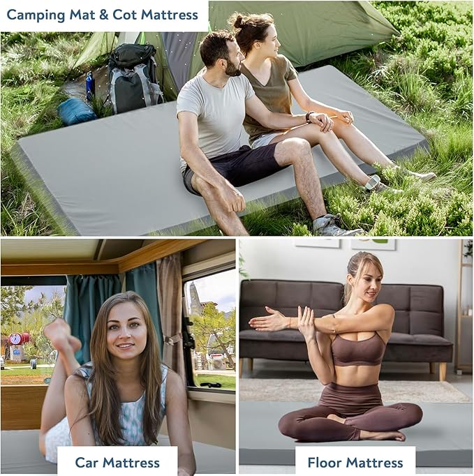 Memory Foam Camping Cot Mattress Pad 3 Inch Thick Sleeping Pad with Waterproof Cover Portable Roll up Cot Mattress Pad Mat for Travel Truck Bed Tent Non-Slip Bottom 72×24×3 Gray