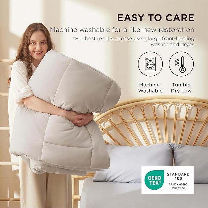 Bedsure Comforter Duvet Insert - Quilted Comforters Twin Size All Season Duvet GentleSoft Down Alternative Bedding with 8 Tabs Gifts for Women/Men Linen Twin 88 x 68 Inches