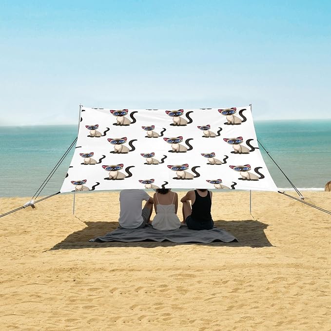 Camping Sun Shelters Cute Blue Eyes Siamese Cat Beach Canopy 126 * 110.2in