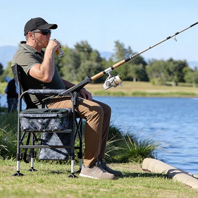X Strike Fishing Chairs with Rod Holder Folding Ice Fishing Chair for Adults Outdoor Camping Chair Leg Adjustable with Cooler Bag and Storage Bag for Ice Fishing Camp Lawn Patio Garden