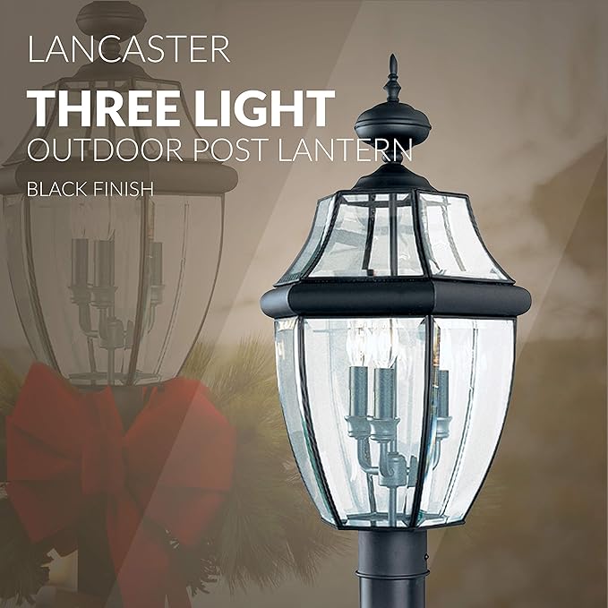 Sea Gull Lighting 8239-12 Lancaster Outdoor Post Lantern Outside Fixture 24'' Height Black