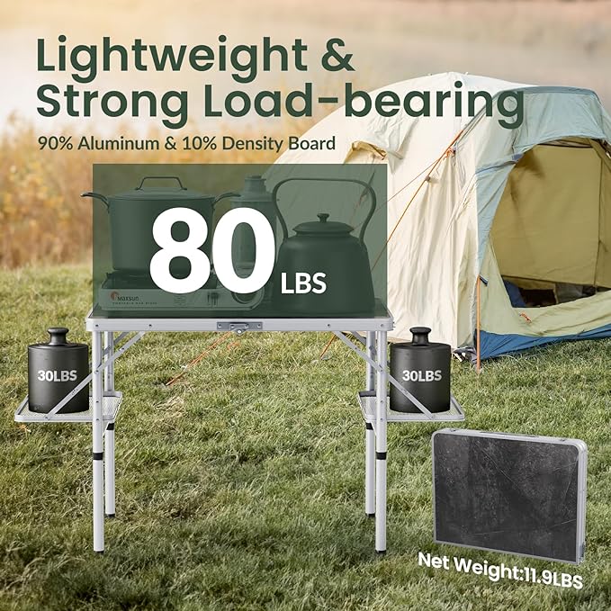 Titanker Folding Camping Table 3ft Folding Picnic Table Camp Tables Portable Foldable 50% Extra Side Space Outdoor Patio Table Camping Essentials Aluminum Light Solid Silver