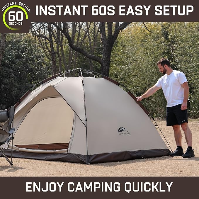 Happy Travel 1/2/3/4 Person Camping Tent Instant Easy Pop Up Tents for CampingAutomatic Waterproof Family Camping Tent Easy Set Up TentPortable Windproof Dome Tent for Camping Hiking &amp Traveli