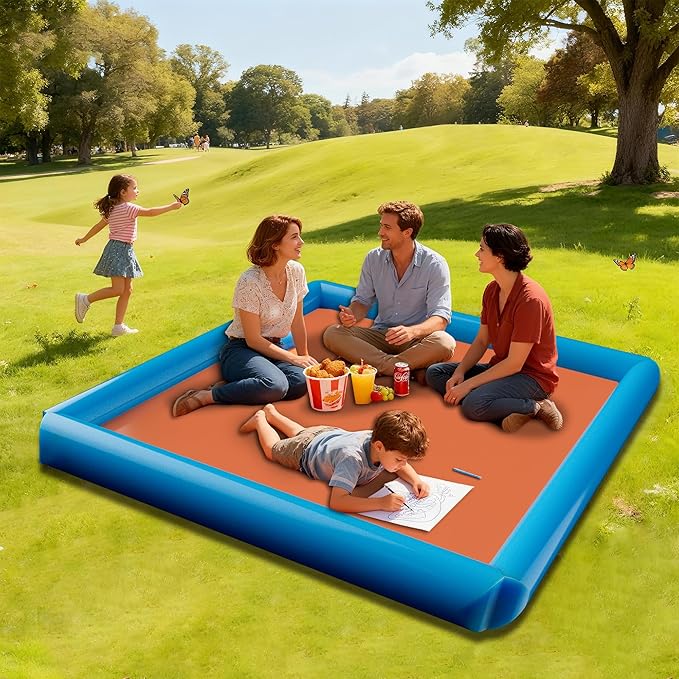 2-in-1 Sand Free Beach Blanket &amp Tent - 79x83 Waterproof Picnic Blanket with Inflatable Pillows No Pump Quick Inflation Fits 6-10 Seated/4-6 Reclined for Family Camping Travel Backyard