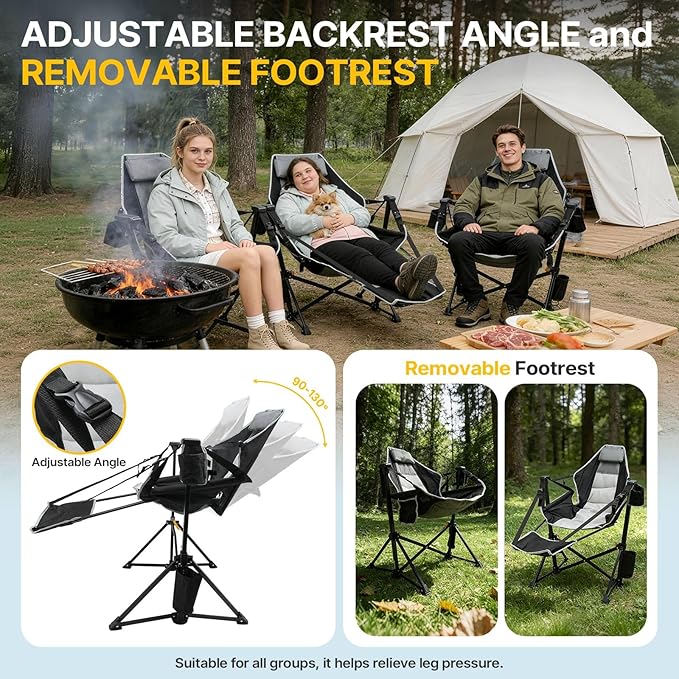 ZENPETIO Hammock Camping Chair with Footrest Swinging Portable Folding Camp Chairs for Adults 500lbs Heavy Duty Outdoor Rocking Chair Foldable Oversized Rocker with Cup Holder Pillow for Patio Beach
