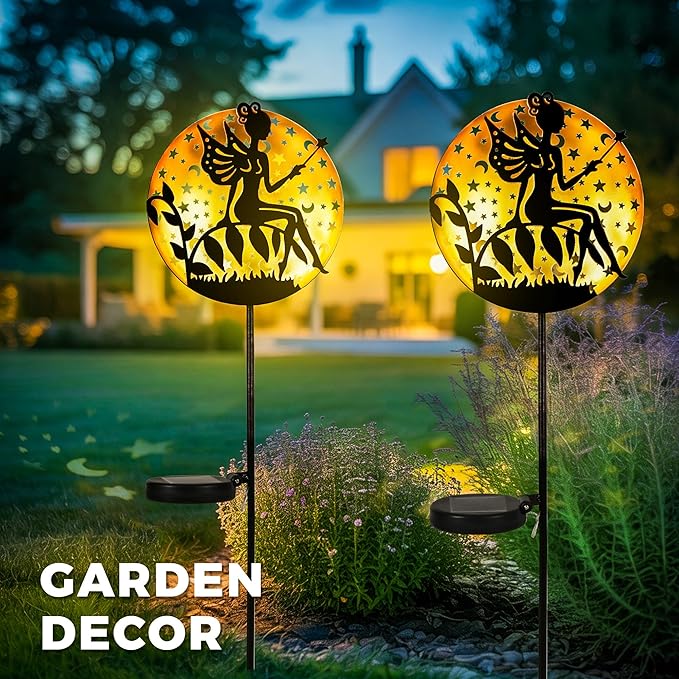 Solar Fairy Garden Lights Metal Fairy Sculpture Pathway Stakes Waterproof Outdoor Decorative Lights for Yard Patio Garden Porch Gifts for Women Mom 1 Pack