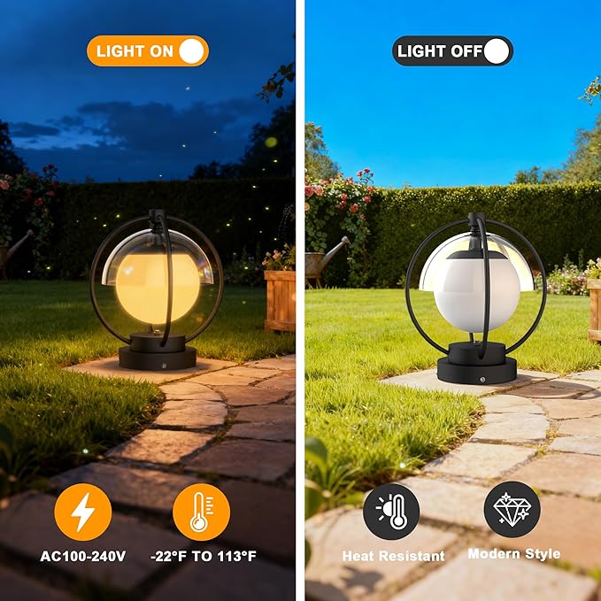 Solar Post Lights with Remote Control Modern Pillar Light Dusk to Dawn IP54 Waterproof Solar Post Cap Lights with 3200K LED Outdoor Light Fixture for Garden Deck Patio Outside Lighting (Moon)