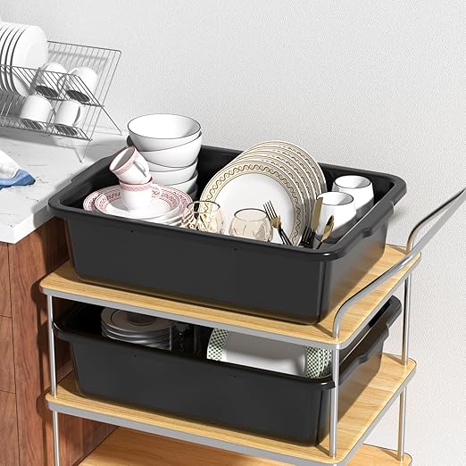 Xyskin Plastic Dish Tubs Commercial Bus Box/Wash Basin Tote Box 4-Pack (Black 32L)