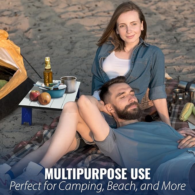 TREKOLOGY Portable Small Beach Table Mini Low Folding Beach Table for Sand Compact Foldable Design Quick Setup Weather-Resistant Lightweight Ideal for Beach Hiking Picnics and Camping