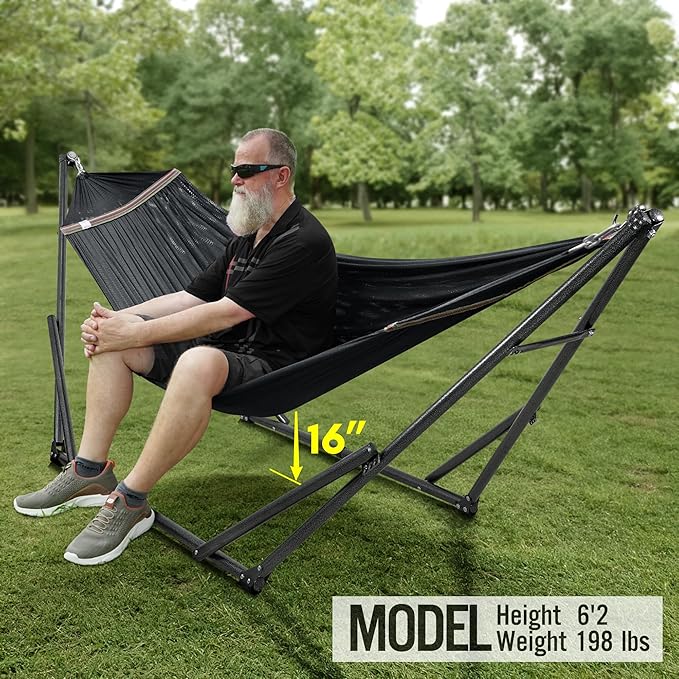 Tranquillo Universal Hammock Stand 600 lbs Capacity Instant 20s Foldable 3-Year Warranty Hammock with Stand 2 Person Camping Revolutionary Portable No Screws Premium Hammocks Black