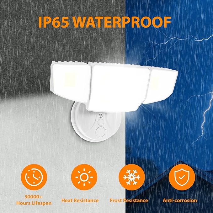90W 10000LM Flood Lights Outdoor LED Security Lights with 4 Heads Switch Controlled 6500K Daylight IP65 Waterproof Exterior Floodlight for Outside Garage Yard Porch Eave