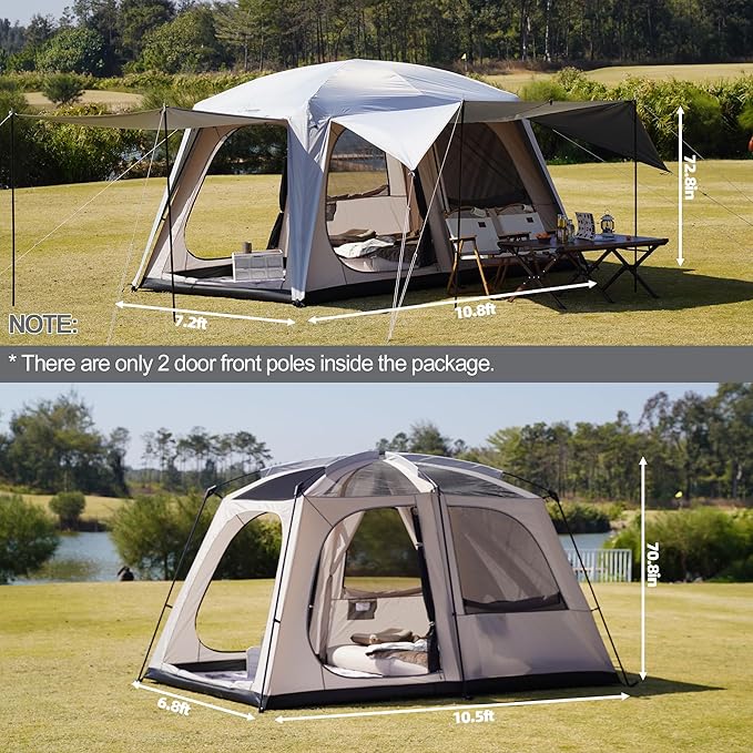 Vidalido 4-6 Person Camping Tent with 3 Door 2 Room Large Family Cabin Tents Double Layer Waterproof Portable Glamping Tent Big Tents for Outdoor Camping Hiking and Backpacking