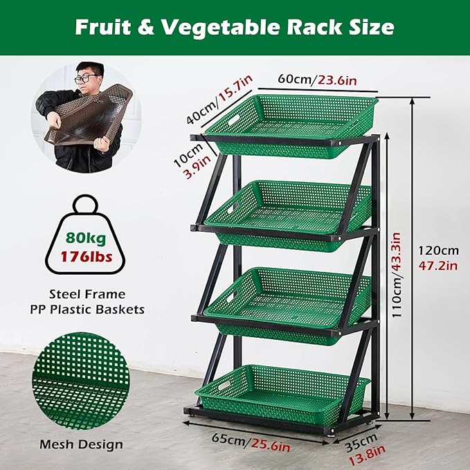 Store Display Rack Wall Mounted Storage Rack Supermarket Convenience Store4-5 Layer Supermarket Display Shelves Commercial Fruit &amp Vegetable Racks Single Row Onion &amp Potato Organizer Lar