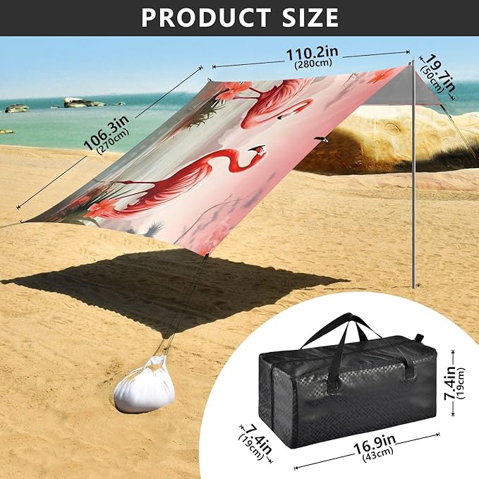 FlamingoCamping Sun Shelters 9.2 x 10.5 FT Beach Canopy Tent Sun Shade with Carrying Bag for Camping Trips Fishing Backyard Fun or Picnics 21340683