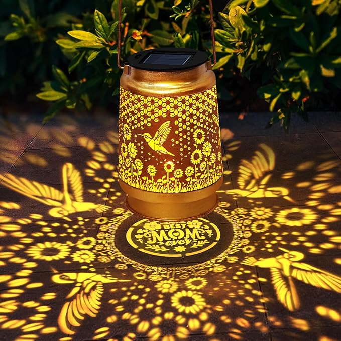 Hummingbird Solar Lanterns Outdoor WaterproofMetal Garden Decor with Sheep Hook for Yard PorchGarden Decor Birthday Gifts for Women Mom Grandma Sister