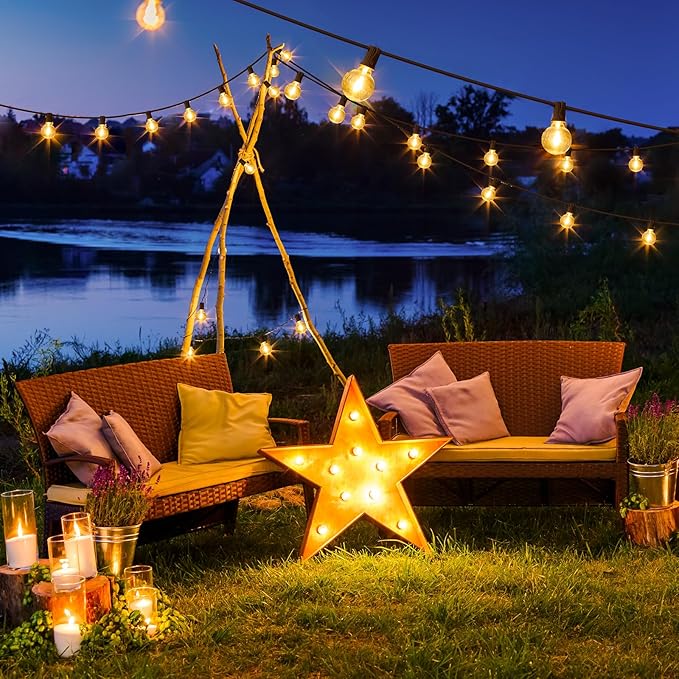 Mlambert 100Ft LED Outdoor String Lights Dimmable G40 Globe Patio Lights with 50+3 Waterproof Shatterproof Bulbs for Backyard Porch-Brown Cord 1 Pack