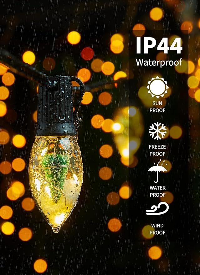 C9 LED Christmas Lights Outdoor 25 Ft C9 String Lights with 20 Shatterproof LED Bulbs 3 Light Mode Connectable Waterproof Christmas Tree Lights for Outside Indoor Holiday Garden Decor Warm White