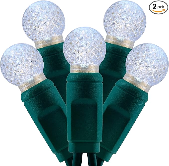 YULETIME Cool White One-Piece G12 Raspberry Christmas Lights 140 Count 48 Feet 2 Sets 70 LED 24 ft High Waterproof UL Certified String Light (Cool White)