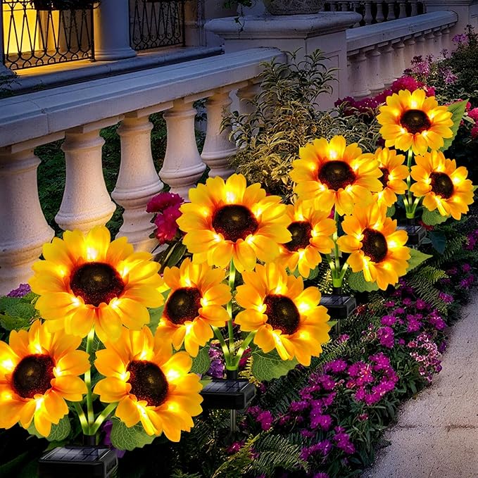 Solar Garden Lights Outdoor 3 Pack Sunflower Lights with 9 Large Sunflower Waterproof Garden Decor Birthday Gifts for Mom Grandma Decorative Solar Flowers for Pathway Patio Yard Fall Decorations