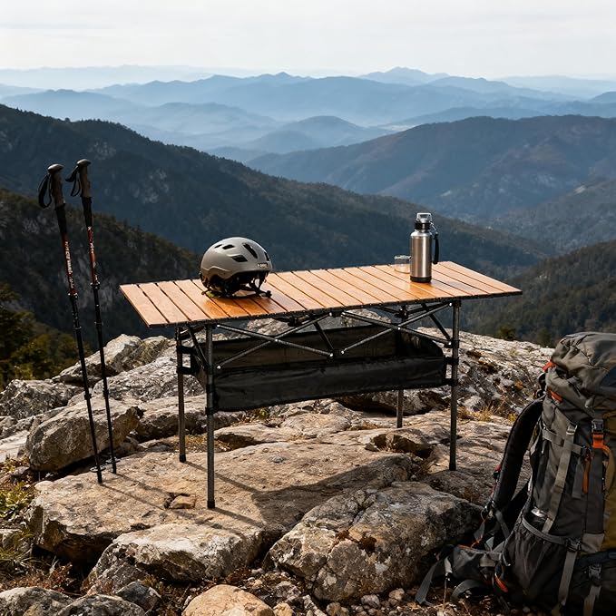 Outdoor Folding Table 7.93LBS Ultralight Camping Table with Built-in Storage &amp Carry Bag 225LBS Heavy Duty Aluminum Tabletop Carbon Steel Frame for Camping Picnic Beach BBQ