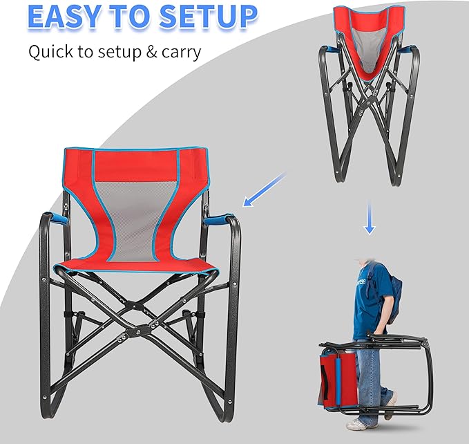 Northroad Oversized Rocking Camping Chair Portable Folding Director Chair Rocker Camp Chair for Outdoor Backyard Patio Lawn Garden