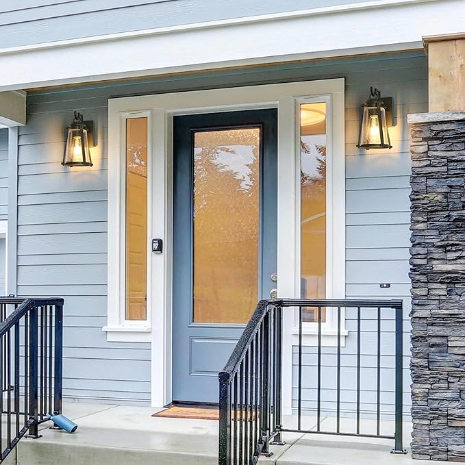 Outdoor Wall Lantern Light Fixture Black Exterior Wall Mounted Sconces with Seeded Glass Farmhouse Anti-Rust Porch Lights for Front Door Garage Entry Porch Patio and Gazebo