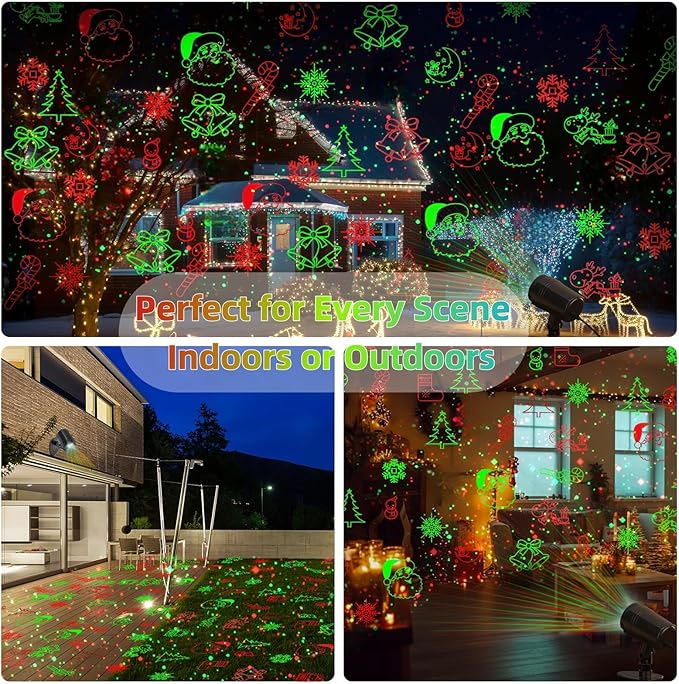 Laser Christmas Projector Lights Outdoor Waterproof with Remote Multiple Classic Christmas Patterns for Garden Outdoor Indoor Home Party Christmas Décor Christmas Gift