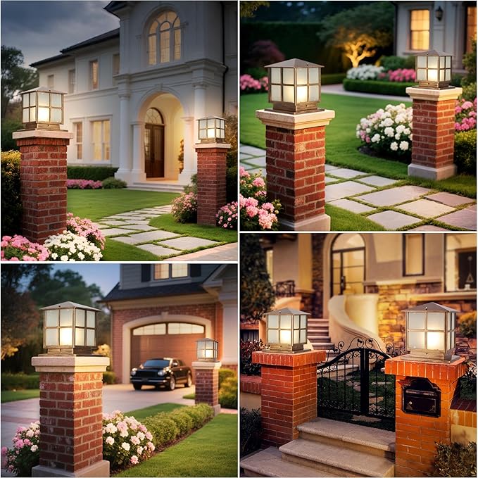 SLAWA Outdoor Post Lights Fixture Modern Yard Entry Outdoor Column Lights with Aluminum Housing Patio Pillar Lights Outdoor with Tempered Glass IP65 Waterproof