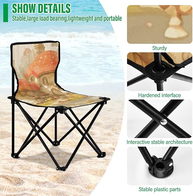 Mushroom House Portable Camping Chairs Folding Chair - Durable Oxford Fabric Lightweight Iron Frame Easy Fold Design - Ideal for Outdoor Activities Camping Fishing and Travel