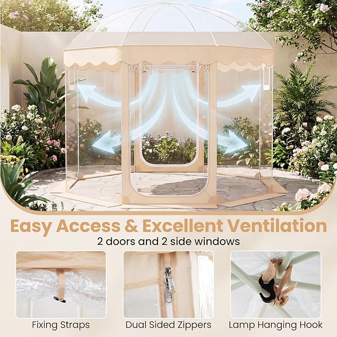 Goplus 10 x 10 FT All Weather Pod Sports Tent Pop Up Bubble Tent with Carrying Bag for 8-10 People PVC Igloo Clear Screen House Portable Rain Shelter for Camping Fishing Cheering