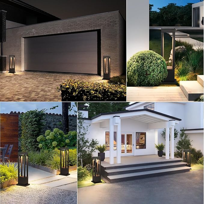 SLAWA Outdoor LED Post Light 23.62 Black Square Exterior Lawn Path Lights with 3000K Warm Light Aluminum Landscape IP65 Waterproof Lantern Column Lamp Patio Courtyard Walkway Garden Bollard Lighting