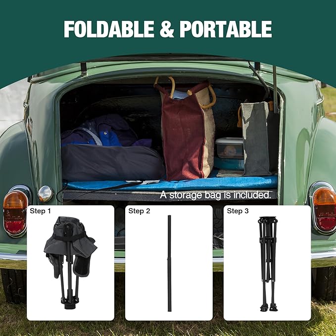 Extra Tall Folding Chairs &amp Adjustable Height Folding Table Set Portable Outdoor Bar Table &amp Foldable Director Chairs with High Back and Storage Bag for BackyardBeachTravel
