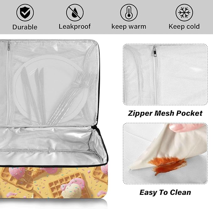 Casserole Carrier Pink and Yellow Colors WaffleInsulated Casserole Carrier for Hot or Cold Food Thermal Lunch Tote for Potluck Parties Picnic Beach Fits 9 x 13 Inches Baking Dish