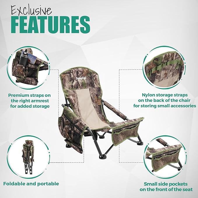 SUNNYFEEL Turkey Hunting Chair Hunting Blind Chair Portable Camping Chair with Mesh Back Storage Pocket and Carry Bag for Hunting Fishing Outdoor Travel Picnic Shooting