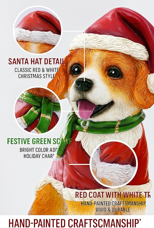 Christmas Dog Garden Statue with Solar Lantern – Santa Dog Figurine in Red Coat &amp Hat Outdoor Christmas Yard &amp Porch Decorations Balcony &amp Lawn Decor for Dog Lovers