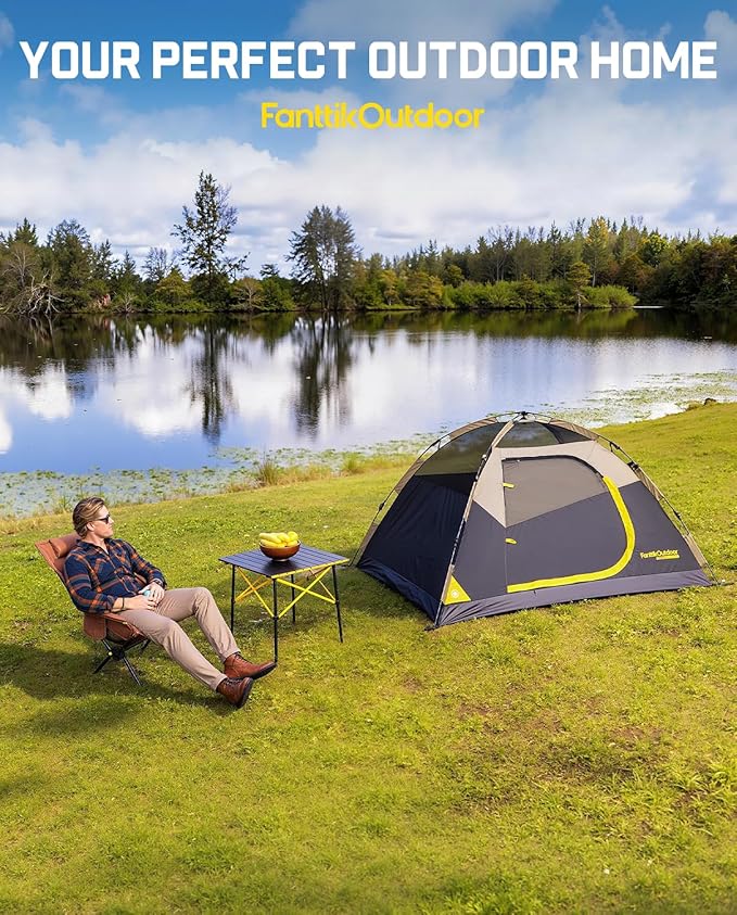 FanttikOutdoor Zeta C2/3/4 Camping Tent 2/3/4 Person Instant Dome Tent Easy Setup in 60s Portable Waterproof Cabin Tent with Pre-Attached Poles &amp Air Vent Ideal for Camping Hiking Backyard