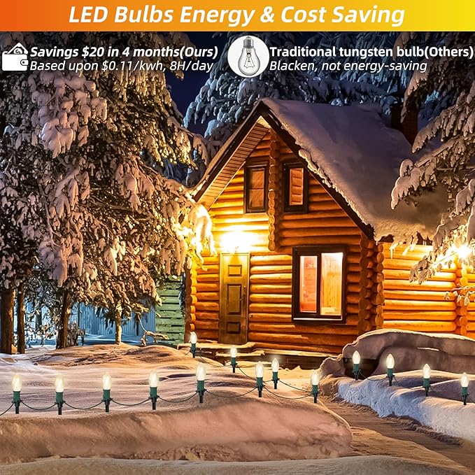 USOKYO 30Ft C9 Led Christmas Pathway Lights Outdoor 20 Warm White Bulbs Waterproof Connectable Christmas Walkway Lights with Stakes for Yard Lawn Sidewalk Driveway Christmas Decorations